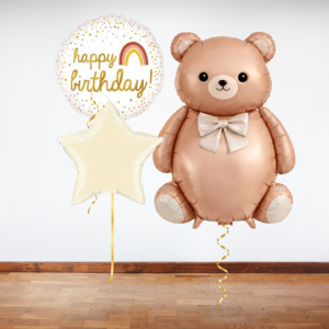 Champagne Birthday Bear Balloon Bouquet